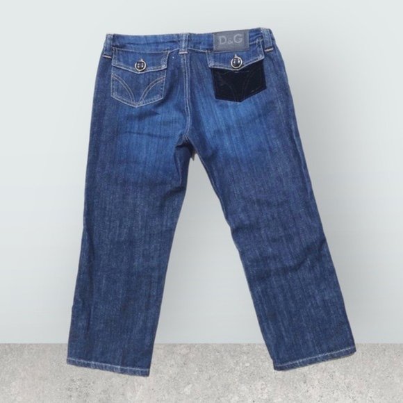 D&G Capris Navy Jeans with Velvet Back Pocket, Blue Denim Size 27 - Picture 1 of 10